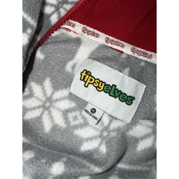 Tipsy Elves XL Fleece Hooded One Piece Pajamas Gray Moose Fair Isle Zip Up Adult - Picture 7 of 10